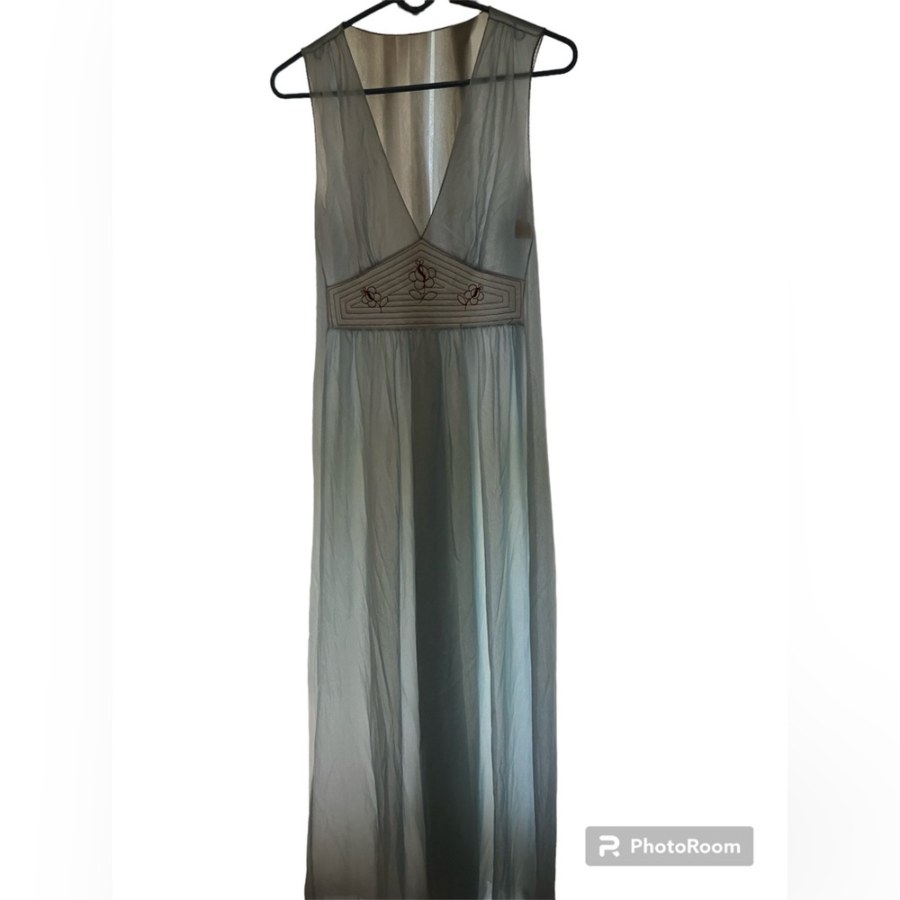 Vintage Sears Nightgown Nylon Light Blue Embroidered Waist Size L Made USA